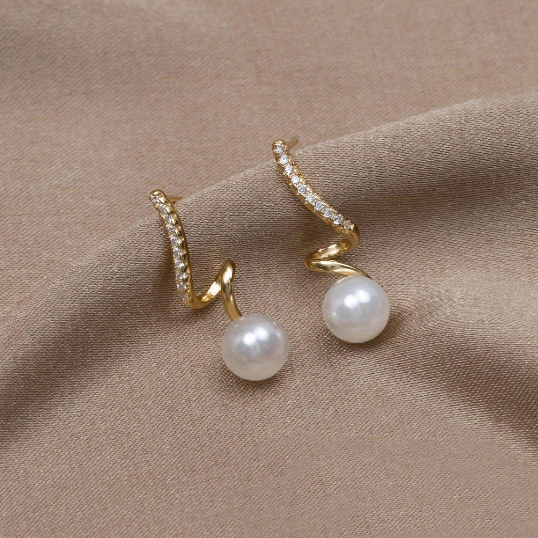 Gold Pearl Wave Earrings - Elegant Dainty Design for Women - Perfect for Everyday Wear or Gifts 0