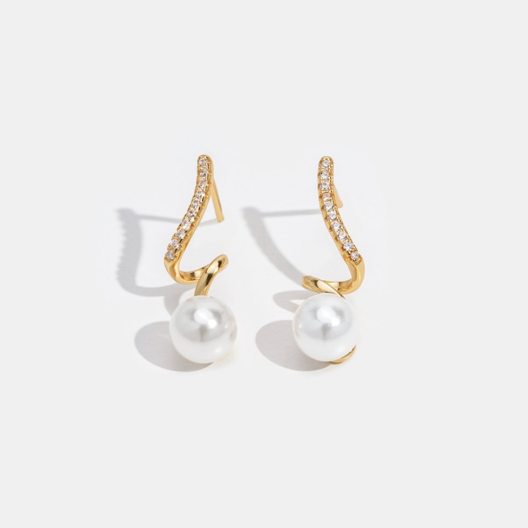 Gold Pearl Wave Earrings - Elegant Dainty Design for Women - Perfect for Everyday Wear or Gifts 3