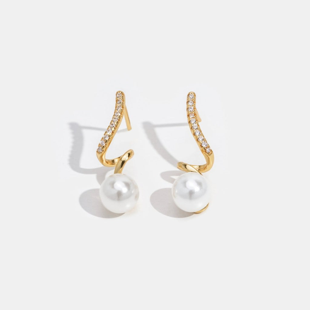Gold Pearl Wave Earrings - Elegant Dainty Design for Women - Perfect for Everyday Wear or Gifts 3