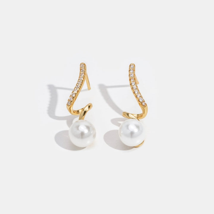 Gold Pearl Wave Earrings - Elegant Dainty Design for Women - Perfect for Everyday Wear or Gifts 3