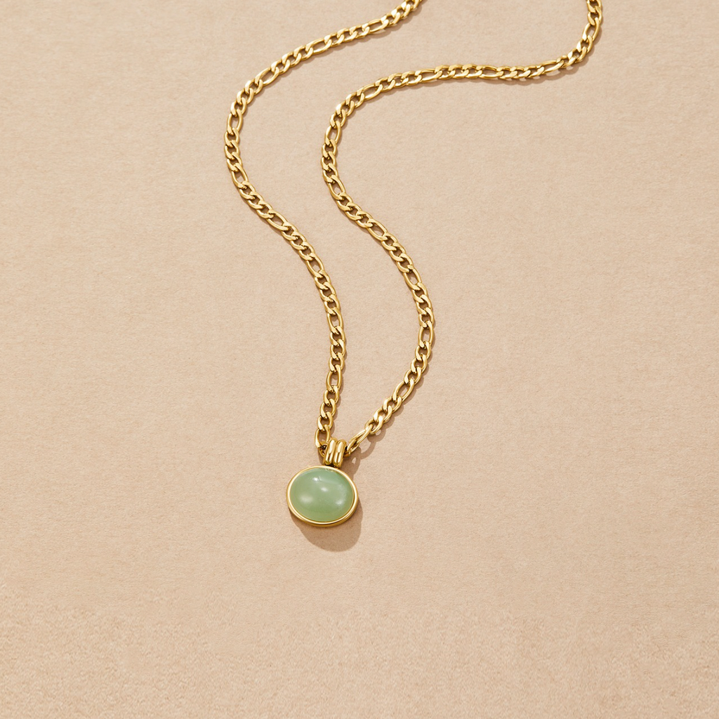 Gold Pendant Necklace with Dazzling Jade for Women - Elegant Layering Jewelry for Everyday Wear 2