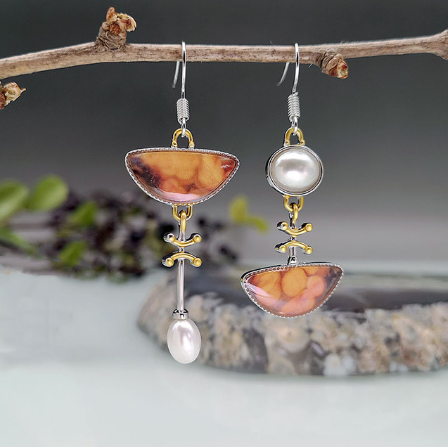Gold Retro Orange Earrings, Playful Vintage Design for Women, Dainty Statement Jewelry 0