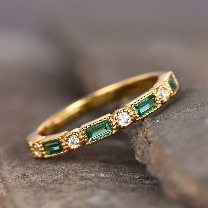 Gold Ring with Green Inlaid Crystal for Women 0