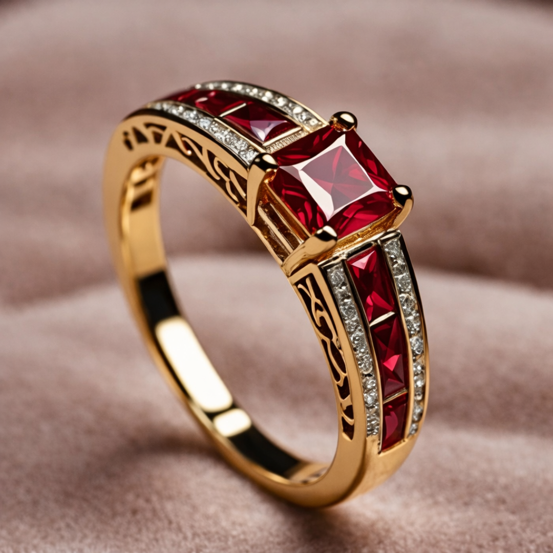 Gold Ruby Ring with Crystal Accents, Dainty Statement Jewelry for Women 0