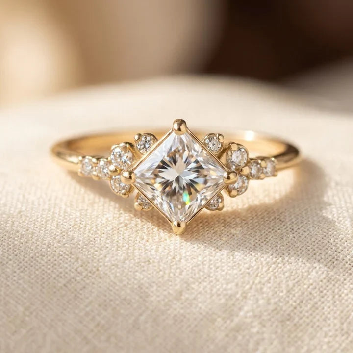 Gold Square Solitaire Ring 0