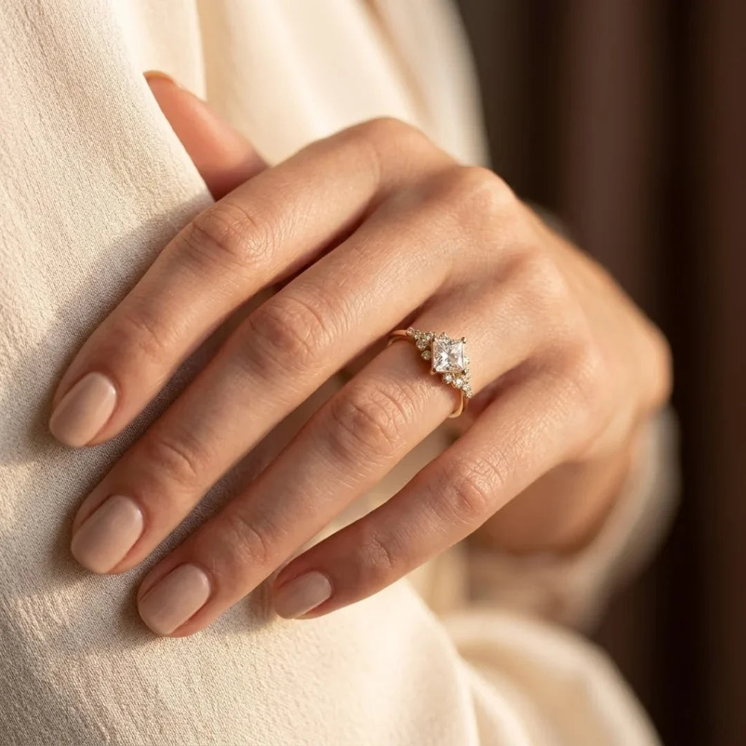 Gold Square Solitaire Ring 1
