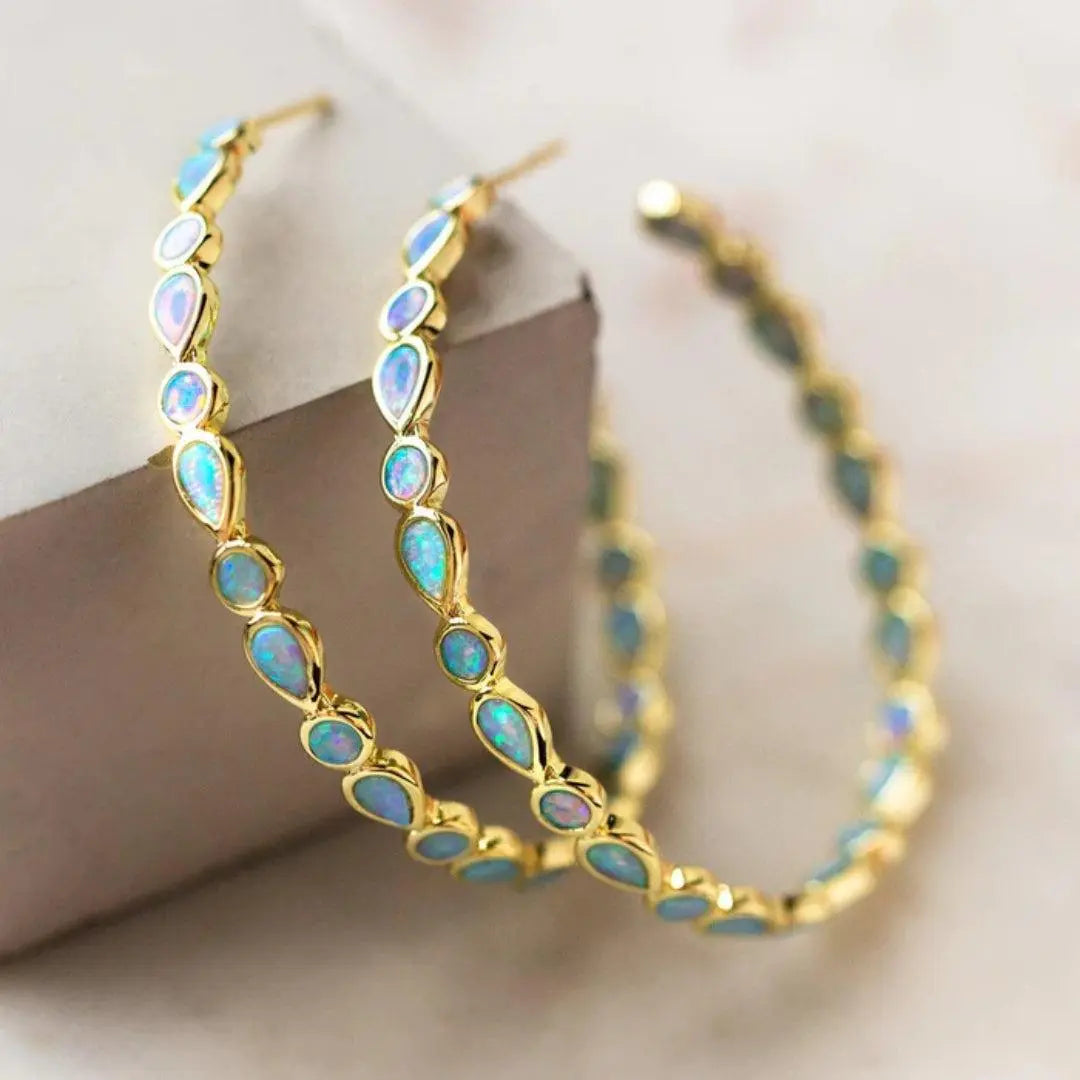 Gold Vintage Blue Opal Earrings for Women - Elegant Dainty Jewelry for Everyday Wear 0