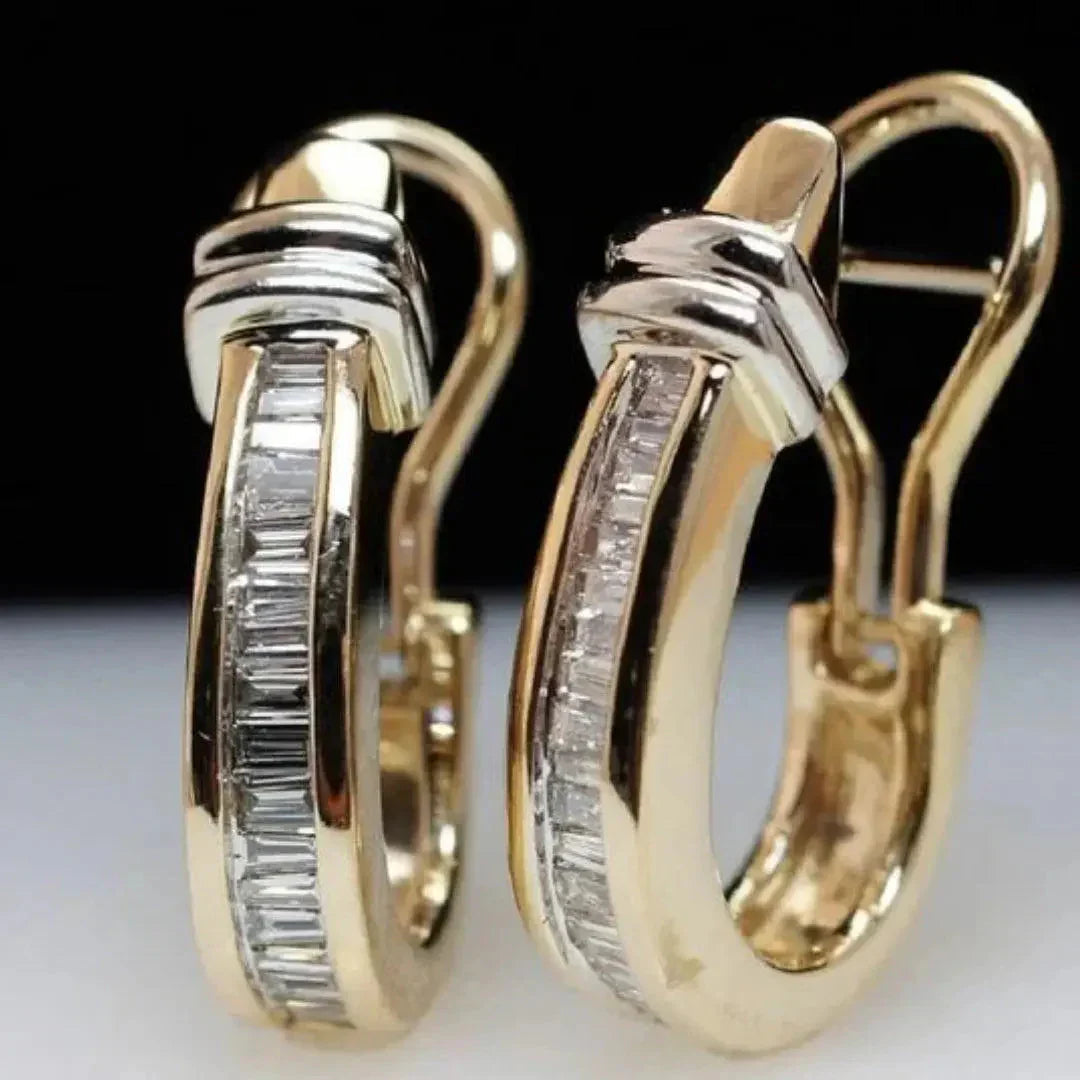 Gold Vintage Earrings with Diamond-Look Crystals for Women - Elegant Jewelry for Everyday Wear 0