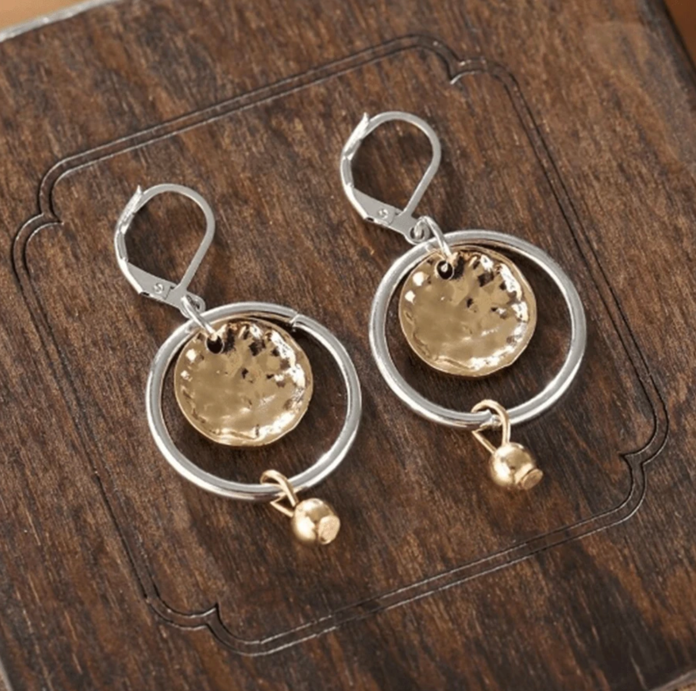 Gold Vintage Hollow Round Pendant Earrings for Women 1