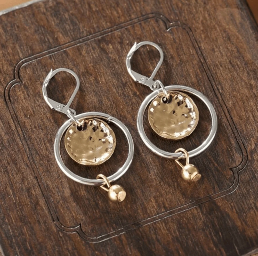 Gold Vintage Hollow Round Pendant Earrings for Women 1