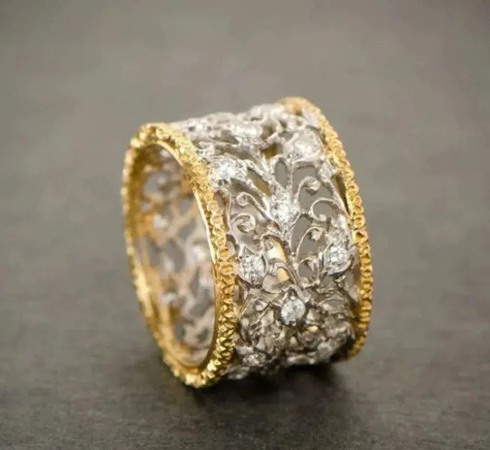Gold Vintage Ivy Ring with Crystal for Women 0