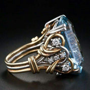 Gold Vintage Layered Ring with Blue Crystal for Women 0