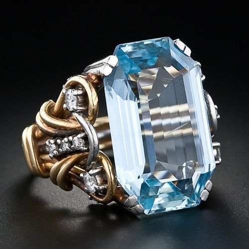 Gold Vintage Layered Ring with Blue Crystal for Women 1