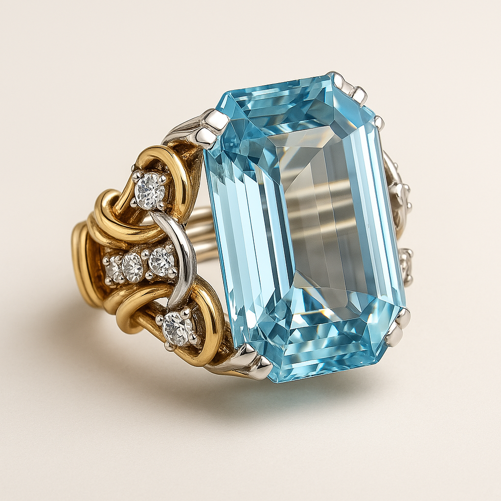 Gold Vintage Layered Ring with Blue Crystal for Women 2