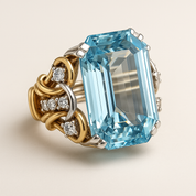 Gold Vintage Layered Ring with Blue Crystal for Women 2