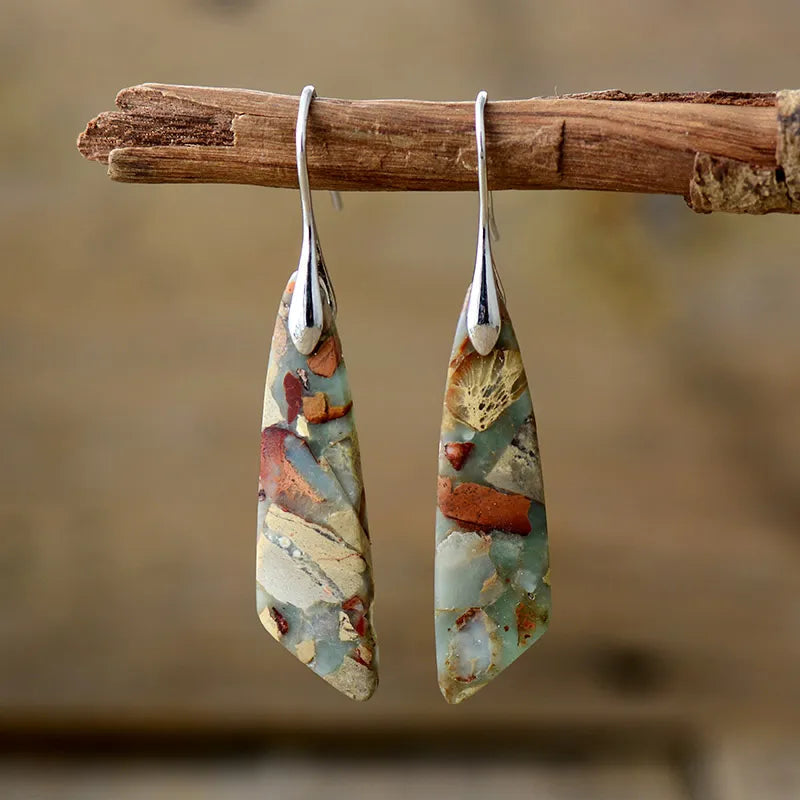 Gold Vintage Natural Stone Earrings for Women - Elegant Everyday Jewelry 0