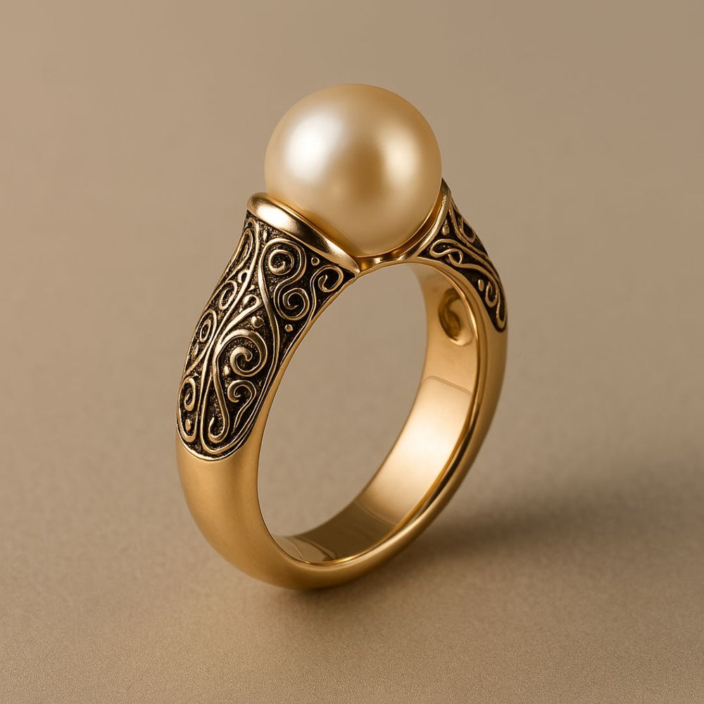 Gold Vintage Pearl Ring - Elegant Statement Jewelry for Women 1