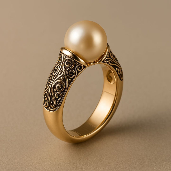 Gold Vintage Pearl Ring - Elegant Statement Jewelry for Women 1