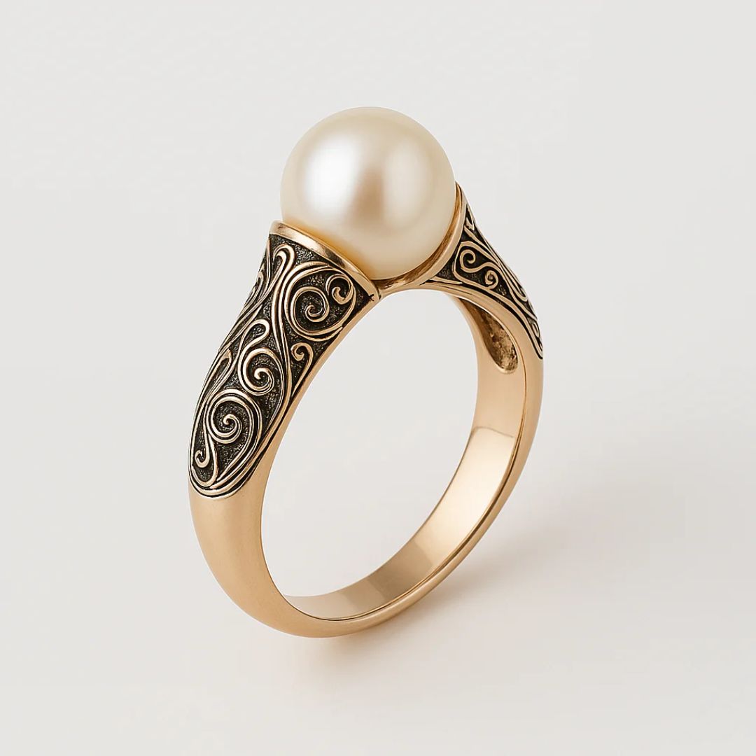 Gold Vintage Pearl Ring - Elegant Statement Jewelry for Women 2