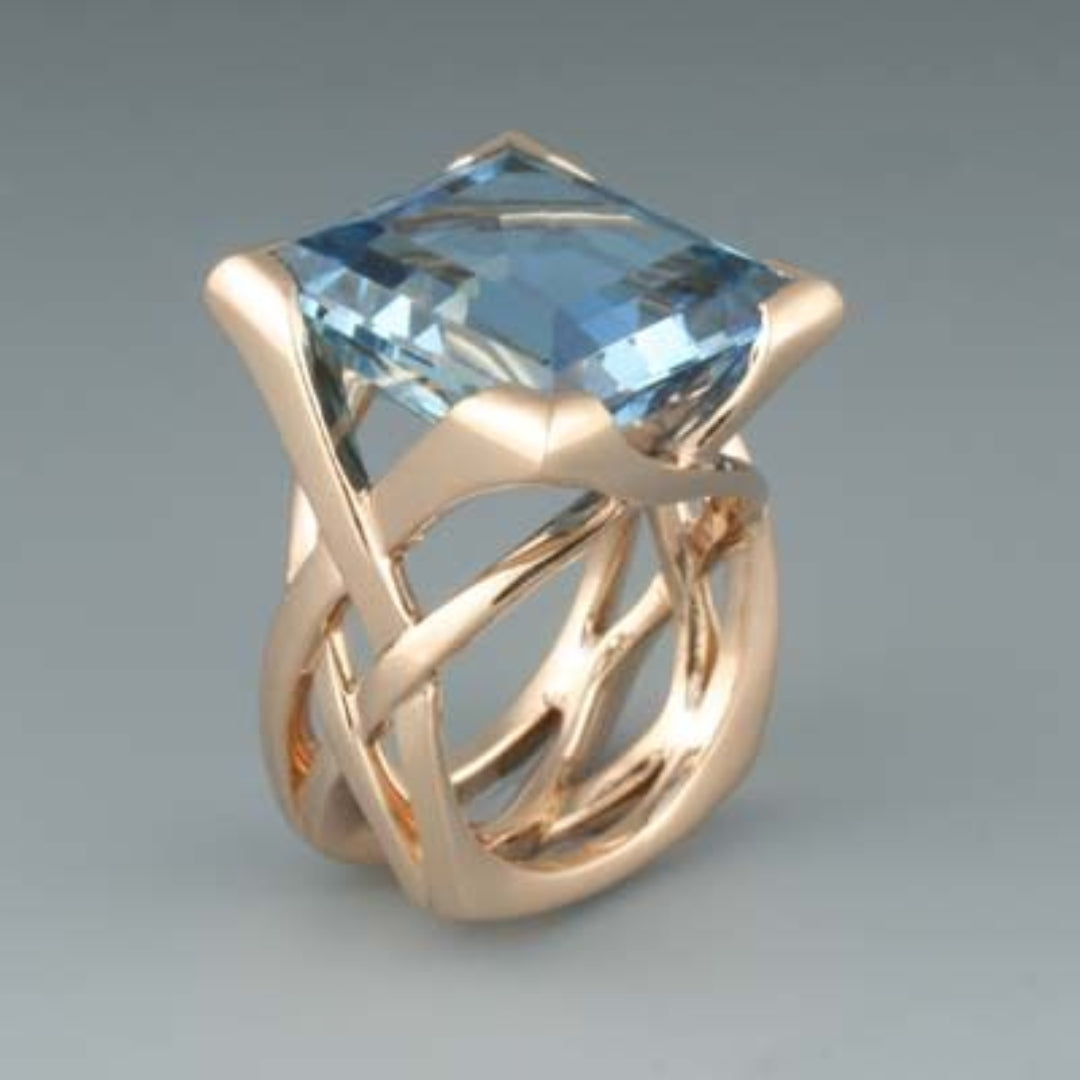Gold Vintage Ring with Blue Crystal for Women - Elegant Statement Jewelry for Everyday Wear 0
