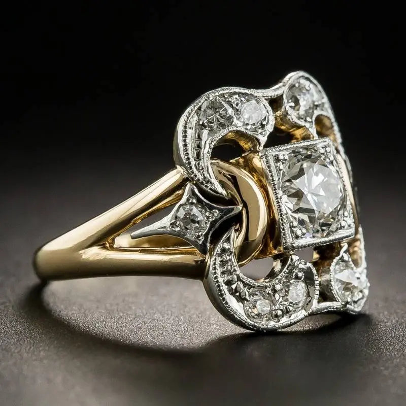 Gold Vintage Ring with Crystal Accents - Elegant Jewelry for Women 0