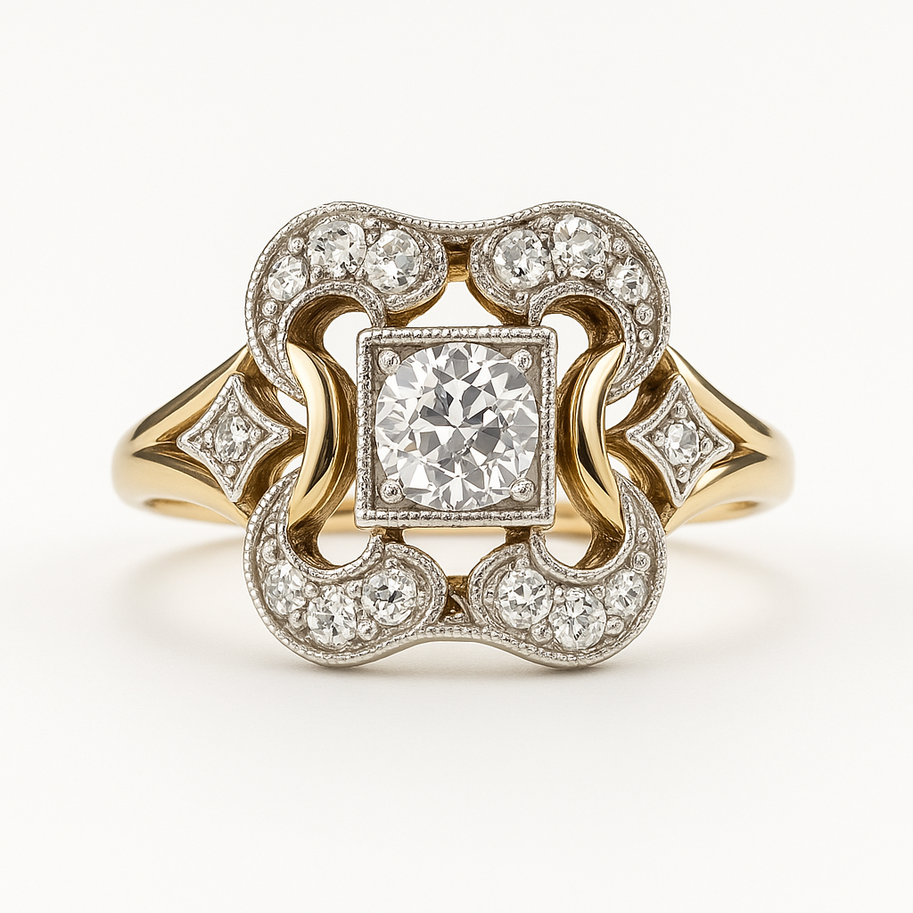 Gold Vintage Ring with Crystal for Women 1