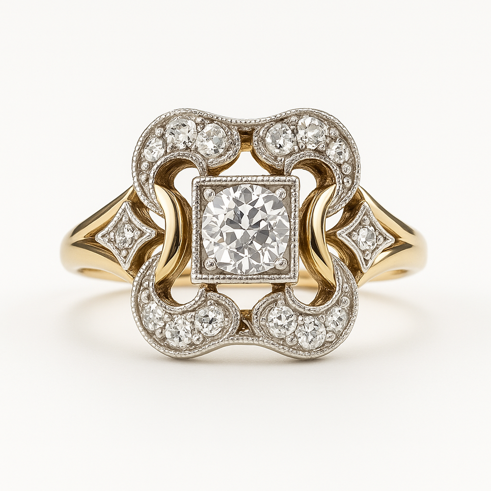 Gold Vintage Ring with Crystal for Women 1