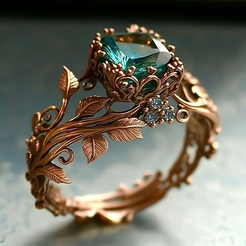 Green Crystal Ring for Women - Dainty Nature-Inspired Design 0