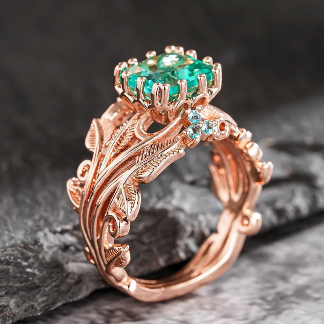 Green Crystal Ring for Women - Dainty Nature-Inspired Design 0