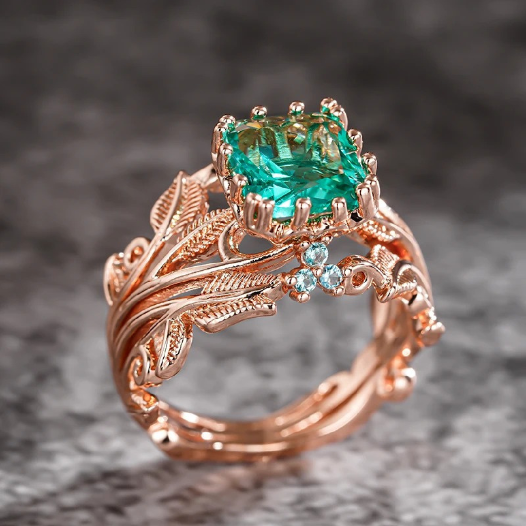 Green Crystal Ring for Women - Dainty Nature-Inspired Design 1