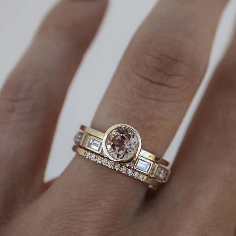 Hope - Inlaid Crystal Gold Ring Set 0