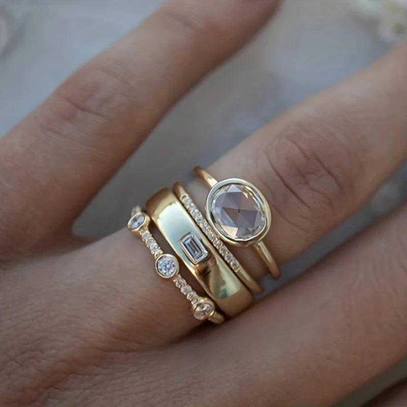Lily - Vintage Gold & Zirconia Ring Set 0