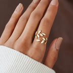 Silver Adjustable Leaf Ring with White Opal for Women 0