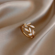 Silver Adjustable Leaf Ring with White Opal for Women 0