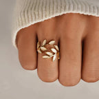 Silver Adjustable Leaf Ring with White Opal for Women 2