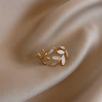 Silver Adjustable Leaf Ring with White Opal for Women 3