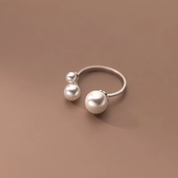 Silver Adjustable Pearl Ring for Women - Dainty Design 0