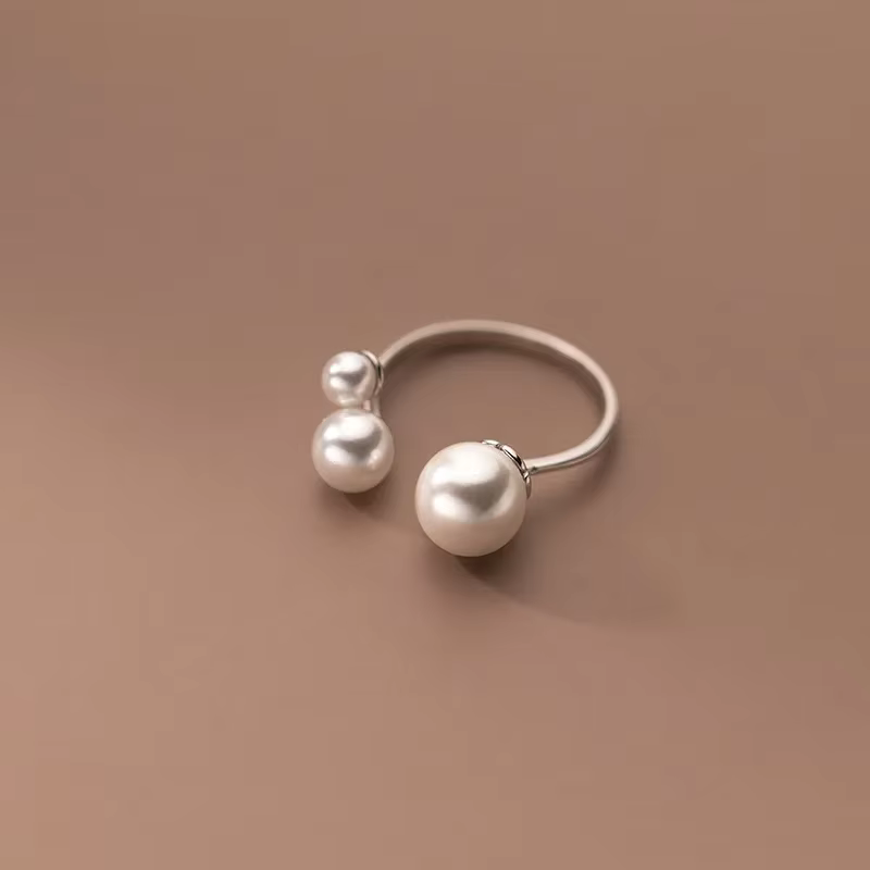 Silver Adjustable Pearl Ring for Women - Dainty Design 0
