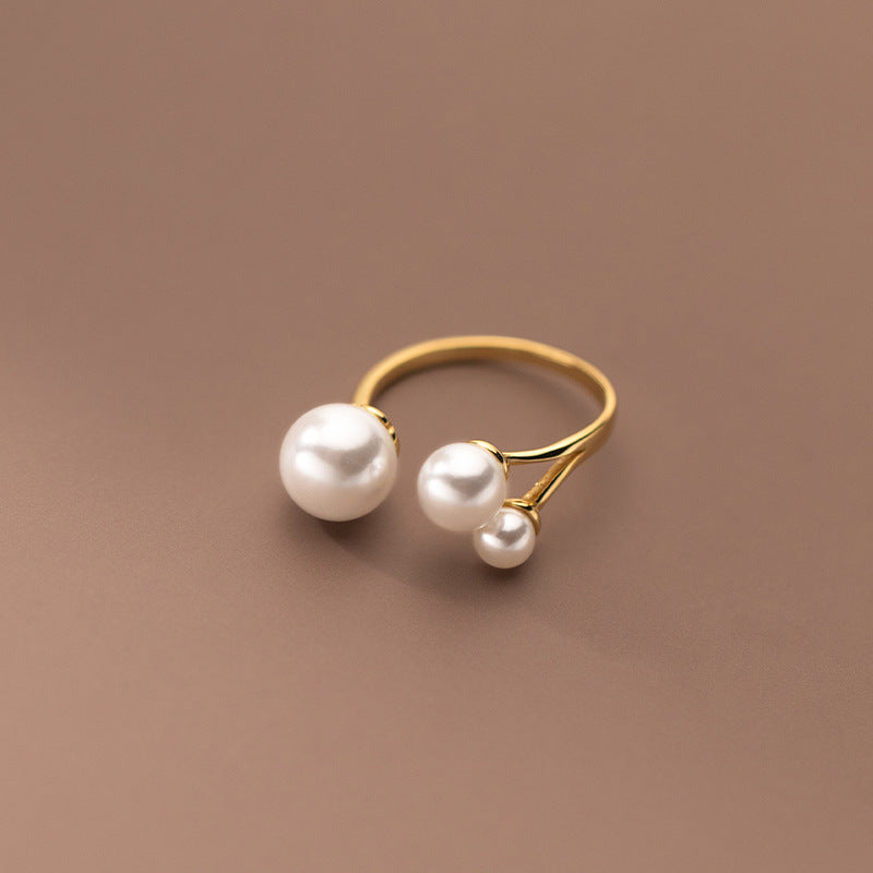 Silver Adjustable Pearl Ring for Women - Dainty Design 1