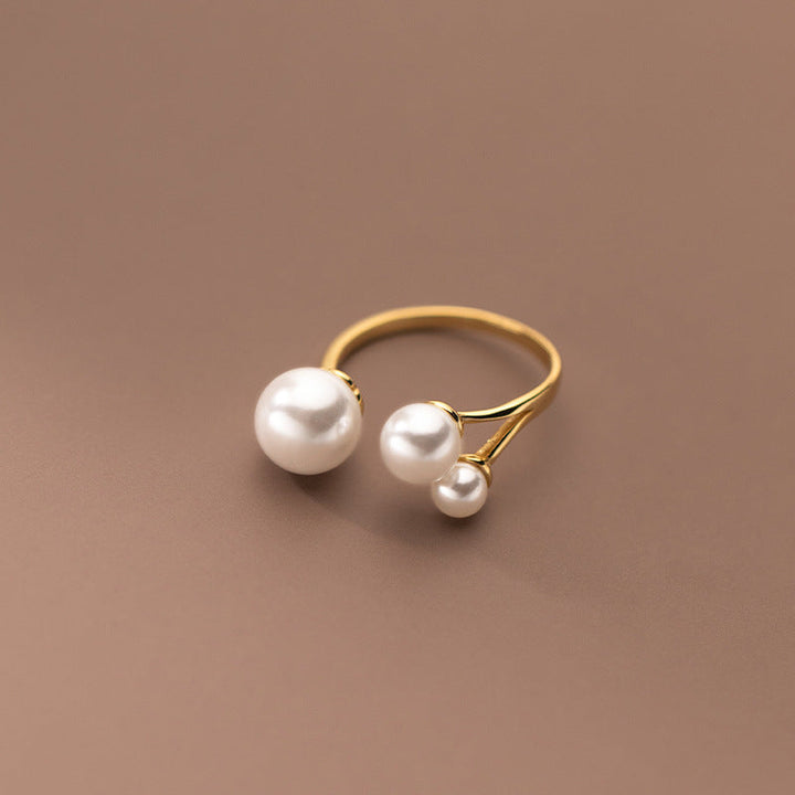 Silver Adjustable Pearl Ring for Women - Dainty Design 1