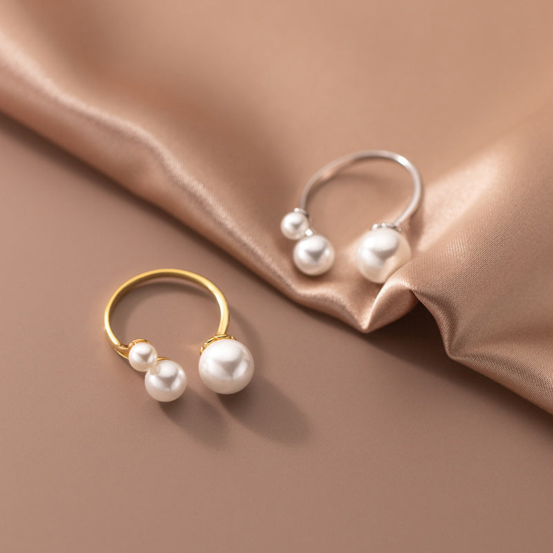 Silver Adjustable Pearl Ring for Women - Dainty Design 2