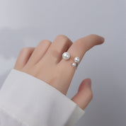 Silver Adjustable Pearl Ring for Women - Dainty Design 3