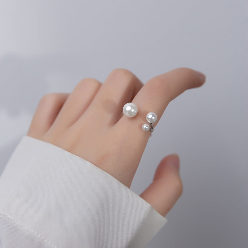 Silver Adjustable Pearl Ring for Women - Dainty Design 3