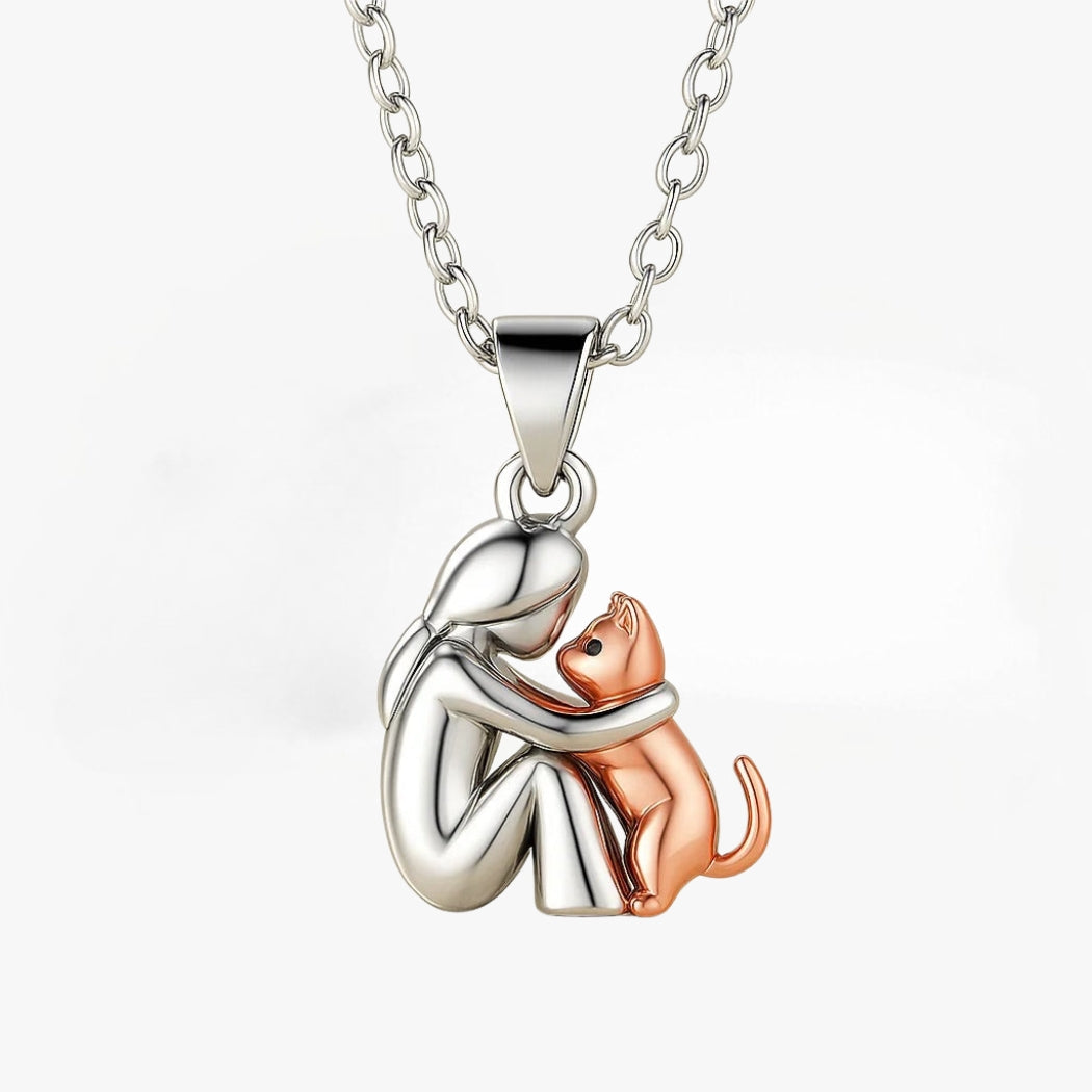 Silver Cat Embrace Necklace for Women 1