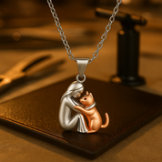 Silver Cat Embrace Necklace for Women 3