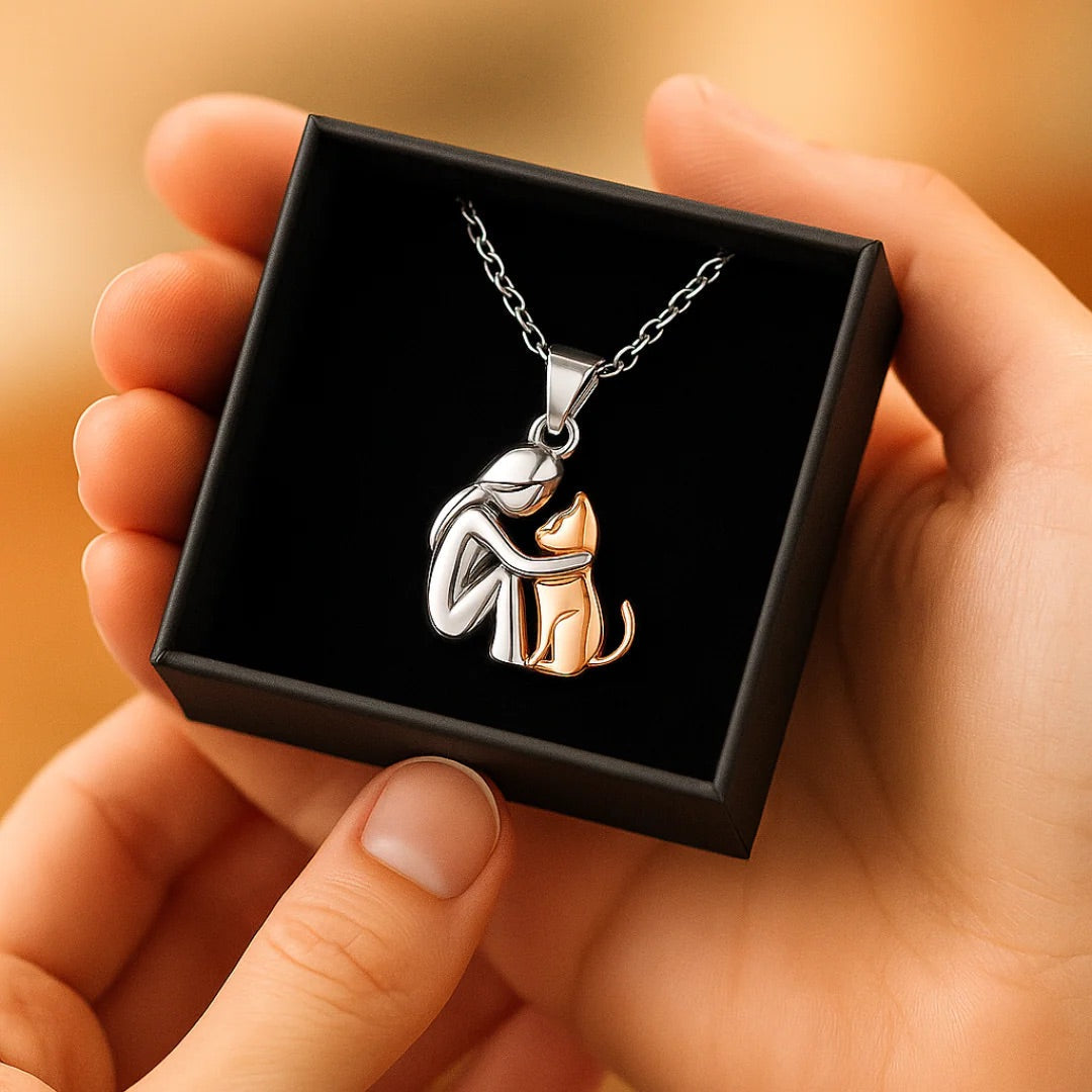 Silver Cat Embrace Necklace for Women 4