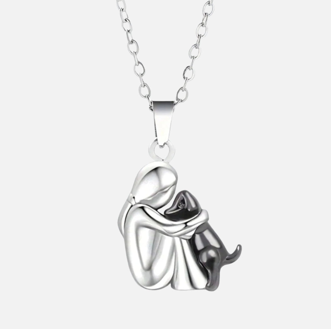 Silver Dog Embrace Necklace for Women 1