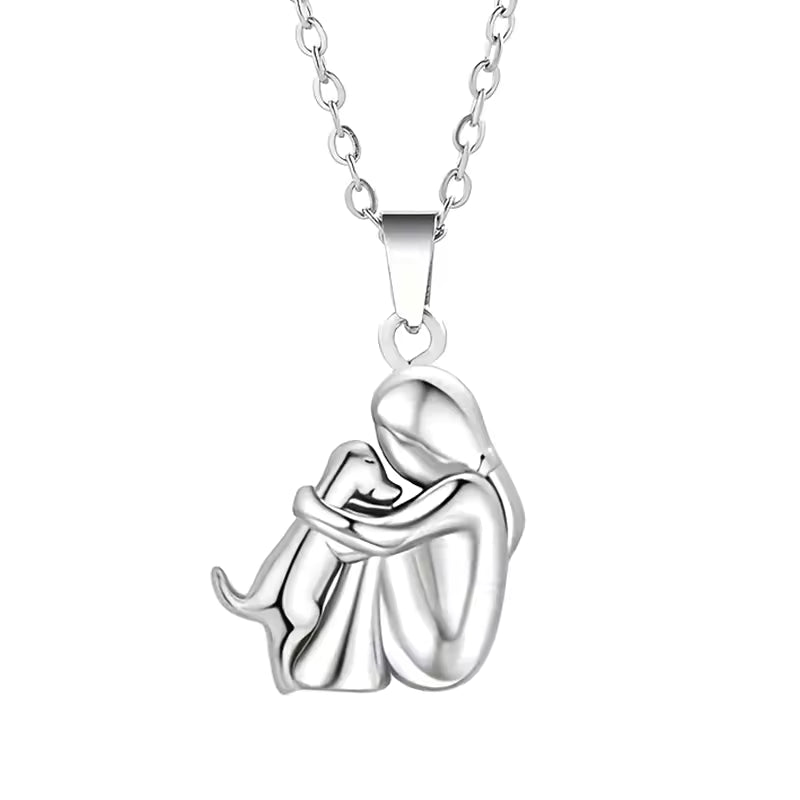 Silver Dog Embrace Necklace for Women 5