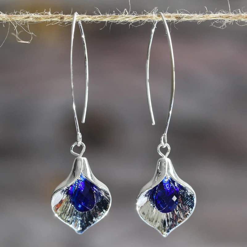 Silver Earrings with Blue Stone for Women 1
