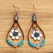 Silver Flower Earrings with Turquoise Accents, Boho Style for Women - Unique Nature-Inspired Jewelry 1